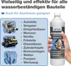 A hand holds a bottle of cleaning concentrate next to a list of parts that can be cleaned. Produktbild-Vorschau