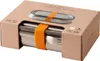 A stainless steel lunch box is displayed inside its cardboard packaging. Podgląd zdjęcia produktu