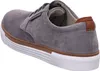 A side view of a gray men's sneaker with a white sole and brown accents. Produktbild-Vorschau
