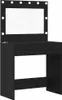 A black vanity table with a mirror and lights. Produktbild-Vorschau