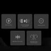 A grid of icons and text describing product features against a black background. Produktbild-Vorschau