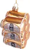 A glass ornament shaped like a six-pack of beer cans, hanging from a gold string. Náhled obrázku produktu