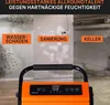 A collage of three different scenarios related to moisture problems, with a dehumidifier in the foreground. Produktbild-Vorschau