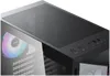 A close-up view of the top and side of a black computer tower case with a tempered glass side panel. Anteprima dell’immagine prodotto