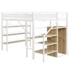 A white and wood loft bed with integrated shelves and a desk, shown against a white background. Podgląd zdjęcia produktu
