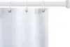 A close-up view of a white shower curtain hanging from a white shower curtain rod. Produktbild-Vorschau