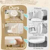 A collage comparing a product's features to a competitor's, highlighting differences in seat cushion thickness, backrest recline, and petal design. Podgląd zdjęcia produktu