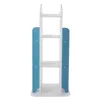 A white and blue bookshelf with three shelves, shown from the front. Náhled obrázku produktu