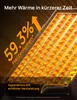 A close-up marketing image of a heating element with text overlays highlighting features. Produktbild-Vorschau