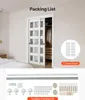 A bedroom scene with sliding closet doors and a view of the installation hardware kit. Podgląd zdjęcia produktu