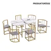 A dining set with an oval table and six chairs, with dimensions indicated by lines and text. Anteprima dell’immagine prodotto