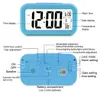 A digital alarm clock with labels pointing out its features. Náhled obrázku produktu