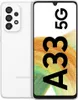 A white Samsung A33 5G smartphone is shown from the front and back. The screen displays large text 'A33 5G' over a textured background. Produktbild-Vorschau
