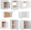 A collage of different white kitchen cabinets and cabinet bases. Produktbild-Vorschau