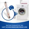 A washing machine with a shock absorber part highlighted and text about quiet operation after replacement. Produktbild-Vorschau