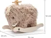 A plush mammoth rocking toy with wooden rockers and handles, shown with dimensions indicated by measurement lines and text. Produktbild-Vorschau