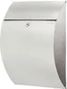 A silver mailbox mounted on a white background. Produktbild-Vorschau