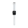 A white Apple Watch strap is shown attached to a black Apple Watch, with the back of the watch facing the camera. Podgląd zdjęcia produktu