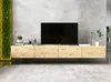 A modern living room setting with a wall-mounted TV stand and a television. Produktbild-Vorschau