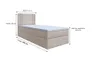 A 3D rendering of a single bed with dimensions indicated by text overlays. Produktbild-Vorschau