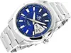A close-up studio shot of a silver and blue Casio Edifice men's watch with a metal band. Produktbild-Vorschau