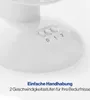 Close-up of the base of a white fan, showing the control buttons and speed settings. Podgląd zdjęcia produktu