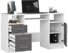A white and gray computer desk with a laptop and office supplies. Produktbild-Vorschau