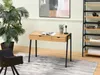 A modern home office setup with a wooden desk, chair, plant, and bookshelf. Produktbild-Vorschau