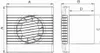 Technical drawing with dimensions of a ventilation fan. Voir les images du produit