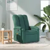 A dark green fabric massage chair is shown in a well-lit room with a large plant and a small side table. Podgląd zdjęcia produktu