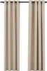 Two beige curtains hanging from a black curtain rod against a white background. Produktbild-Vorschau