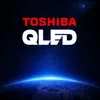 A marketing image showing the Earth from space with the Toshiba QLED logo prominently displayed. Produktbild-Vorschau