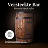A wooden barrel that functions as a bar, set against a dark, textured background. Náhled obrázku produktu