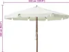 A white patio umbrella with a wooden pole, shown against a white background with size dimensions indicated. Náhľad obrázku produktu