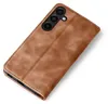 A brown leather flip case for a smartphone is shown on a white background. Produktbild-Vorschau