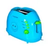 A blue toaster with green accents and a smiley face design is displayed on a white background. Produktbild-Vorschau