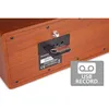 The back panel of a wooden electronic device with a USB drive inserted and a marketing overlay. Náhľad obrázku produktu