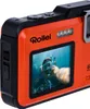 A person is snorkeling and taking a selfie with an orange waterproof camera. Produktbild-Vorschau