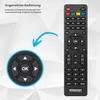A remote control is shown next to a close-up of its directional pad, with marketing text in German. Produktbild-Vorschau
