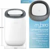 A product image showing a white dehumidifier with dimensions and features listed. Produktbild-Vorschau