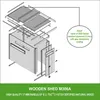 An exploded diagram of a wooden shed, showing its components and assembly. Produktbild-Vorschau