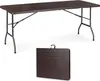 A brown folding table and its folded form are displayed against a white background. Produktbild-Vorschau