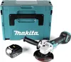 A cordless angle grinder, a battery, and a storage case are displayed on a white background. Produktbild-Vorschau
