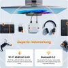 A marketing image showcasing various computer peripherals and a mini PC, highlighting networking capabilities. Produktbild-Vorschau