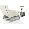 A white racing seat with a silver metal frame and a black and silver gear shift attached to a metal plate. Produktbild-Vorschau
