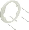 A white circular mounting plate with screw holes and four white screws are arranged on a white background. Produktbild-Vorschau