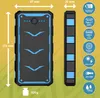 A product image showing a solar power bank with dimensions and feature callouts. Produktbild-Vorschau