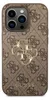 A close-up studio shot of a brown phone case with a repeating Guess logo pattern and a gold Guess logo in the center. Náhled obrázku produktu