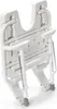 A white foldable shower stool with a hygiene cutout, shown from a diagonal angle. Produktbild-Vorschau