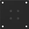 A top-down view of a black square metal plate with four screw holes and four circular indentations for screws. Náhľad obrázku produktu
